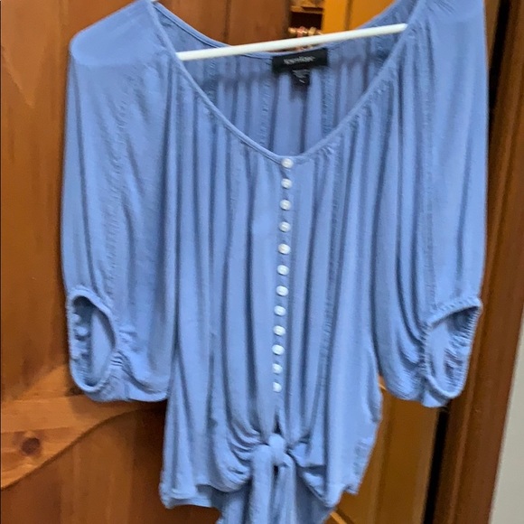 Karen Kane Blouse in Blue with tie at waist. - Picture 1 of 3